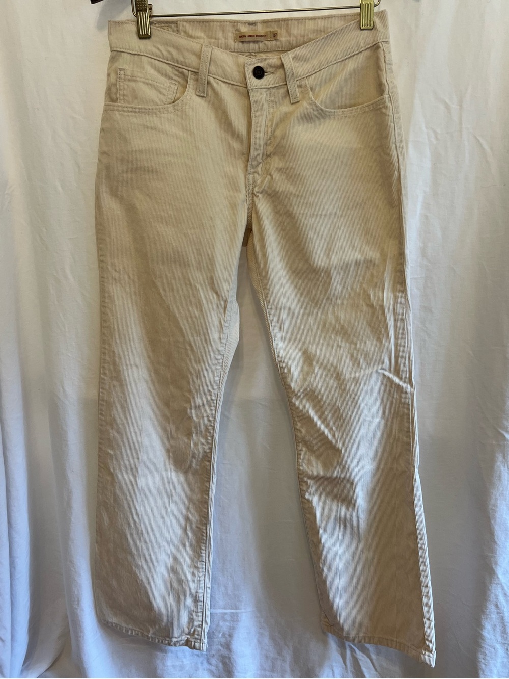 Women’s Slim Straight Corduroy pants in Cream color.